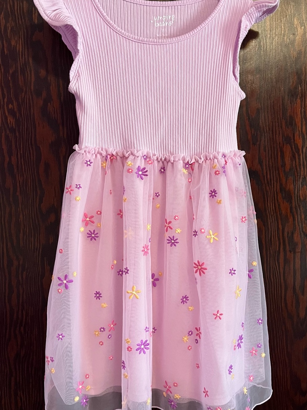 jumping beans Pink Floral Tulle Dress with Embroidered Flowers
